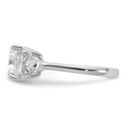14K White Gold 1 carat Lab Grown Diamond VS+ F+ Triangle 3 carat Cushion Center Semi Mount Three Stone Engagement Ring