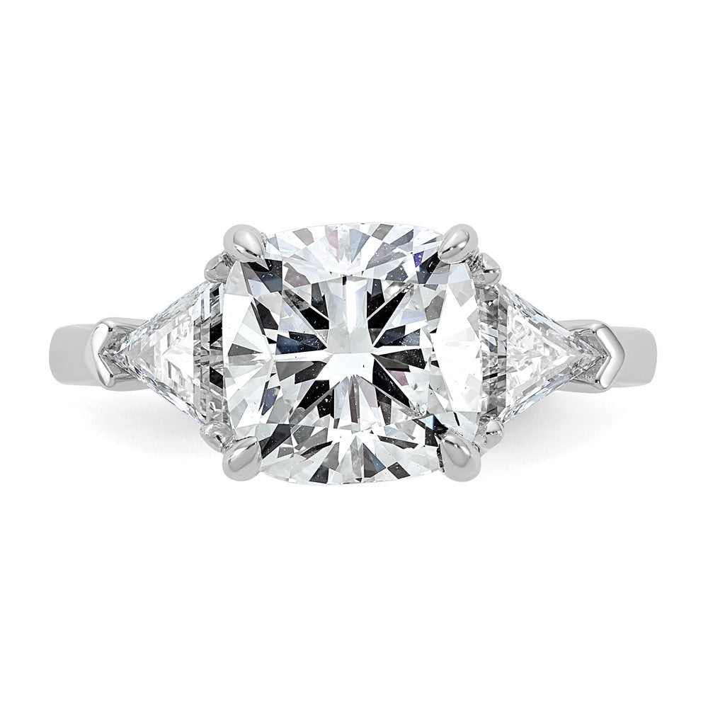 14K White Gold 1 carat Lab Grown Diamond VS/SI+ G+ Triangle 3 carat Cushion Center Semi Mount Three Stone Engagement Ring