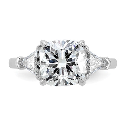 14K White Gold 1 carat Lab Grown Diamond VS/SI+ G+ Triangle 3 carat Cushion Center Semi Mount Three Stone Engagement Ring