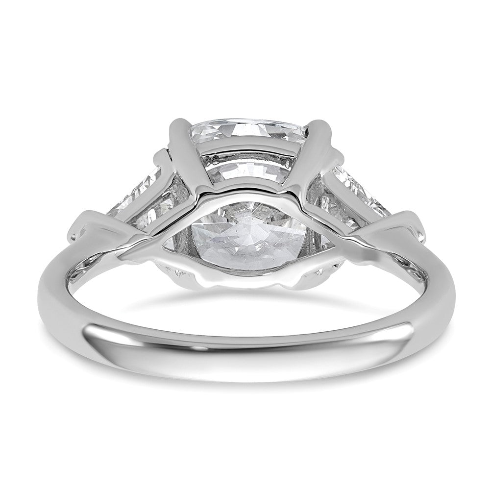 14K White Gold 4 carat Certified Lab Grown Diamond VS+ F+ Cushion and Triangle Complete Three Stone Engagement Ring