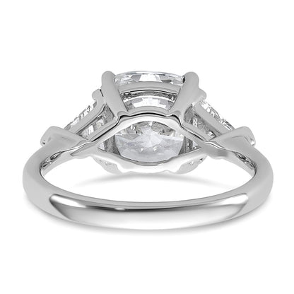 14K White Gold 4 carat Certified Lab Grown Diamond VS+ F+ Cushion and Triangle Complete Three Stone Engagement Ring