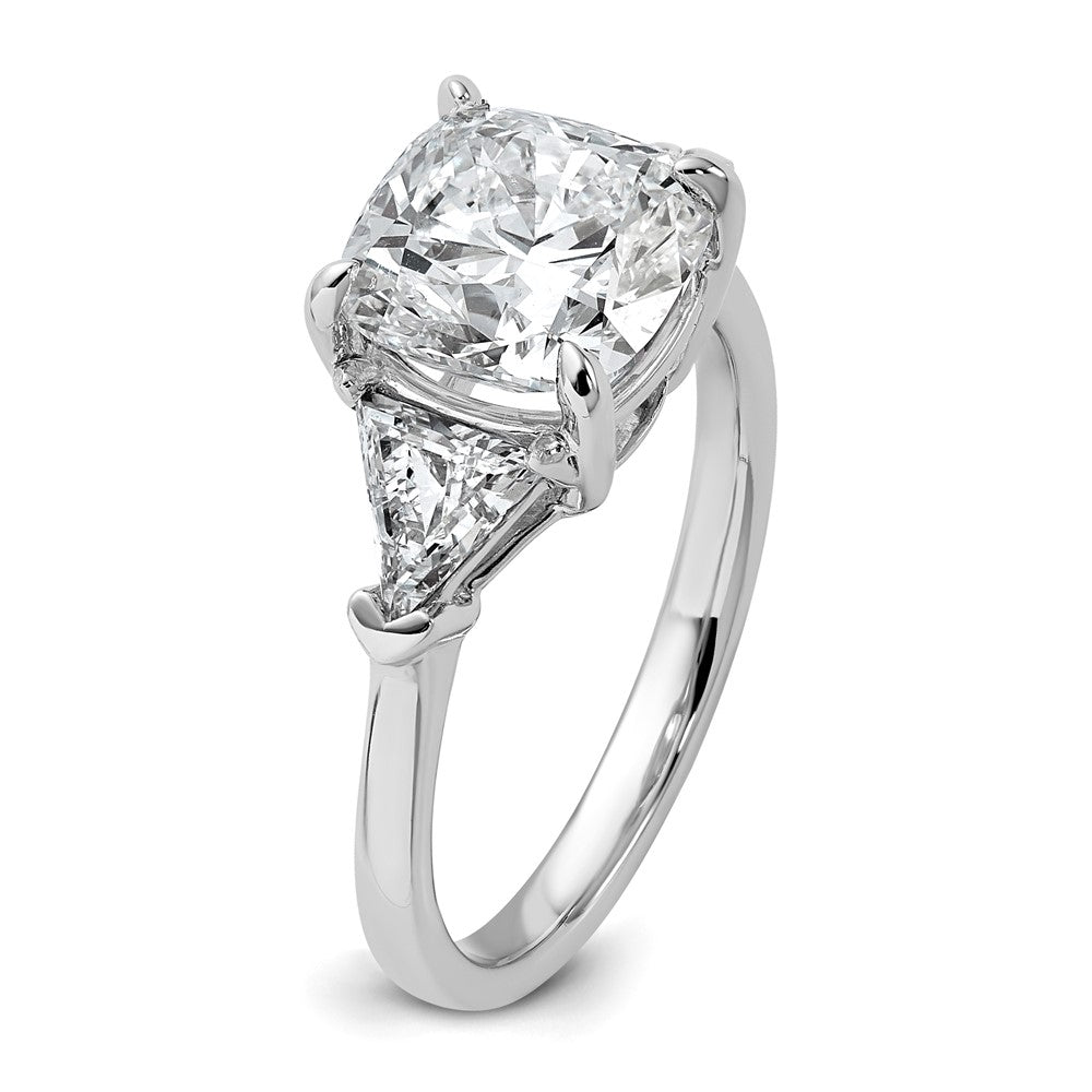 14K White Gold 1 carat Lab Grown Diamond VS+ F+ Triangle 3 carat Cushion Center Semi Mount Three Stone Engagement Ring