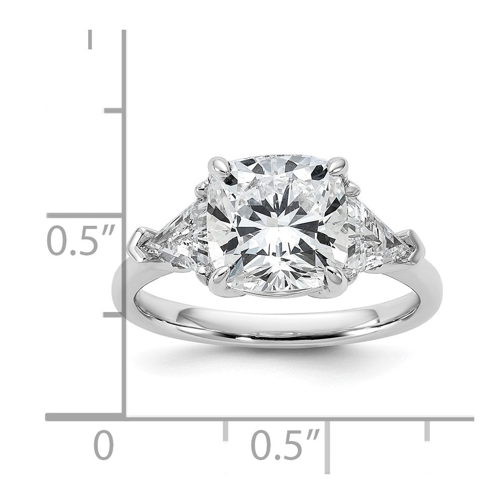 14K White Gold 1 carat Lab Grown Diamond VS+ F+ Triangle 3 carat Cushion Center Semi Mount Three Stone Engagement Ring