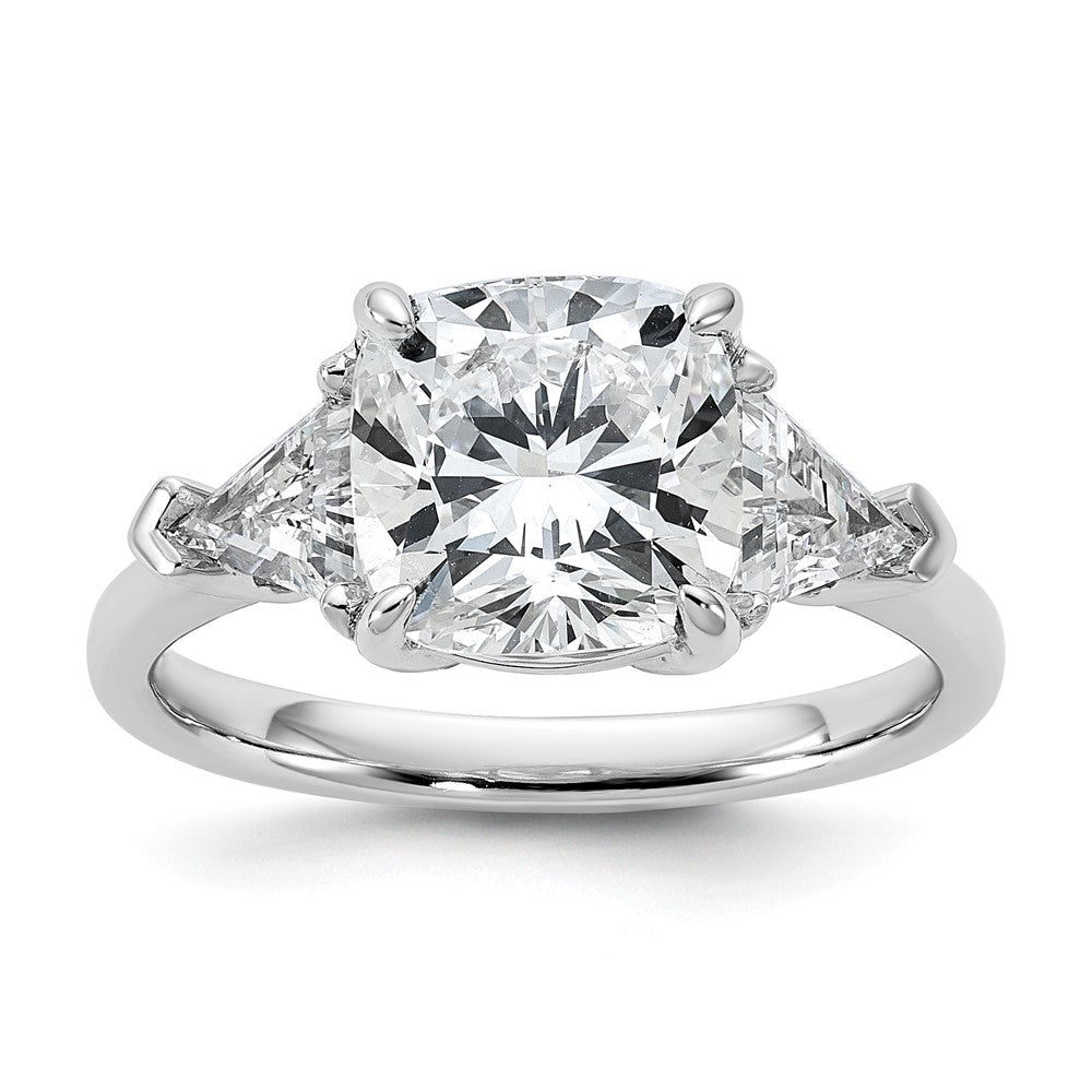 14K White Gold 4 carat Certified Lab Grown Diamond VS+ F+ Cushion and Triangle Complete Three Stone Engagement Ring