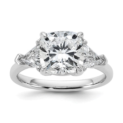 14K White Gold 4 carat Certified Lab Grown Diamond VS+ F+ Cushion and Triangle Complete Three Stone Engagement Ring