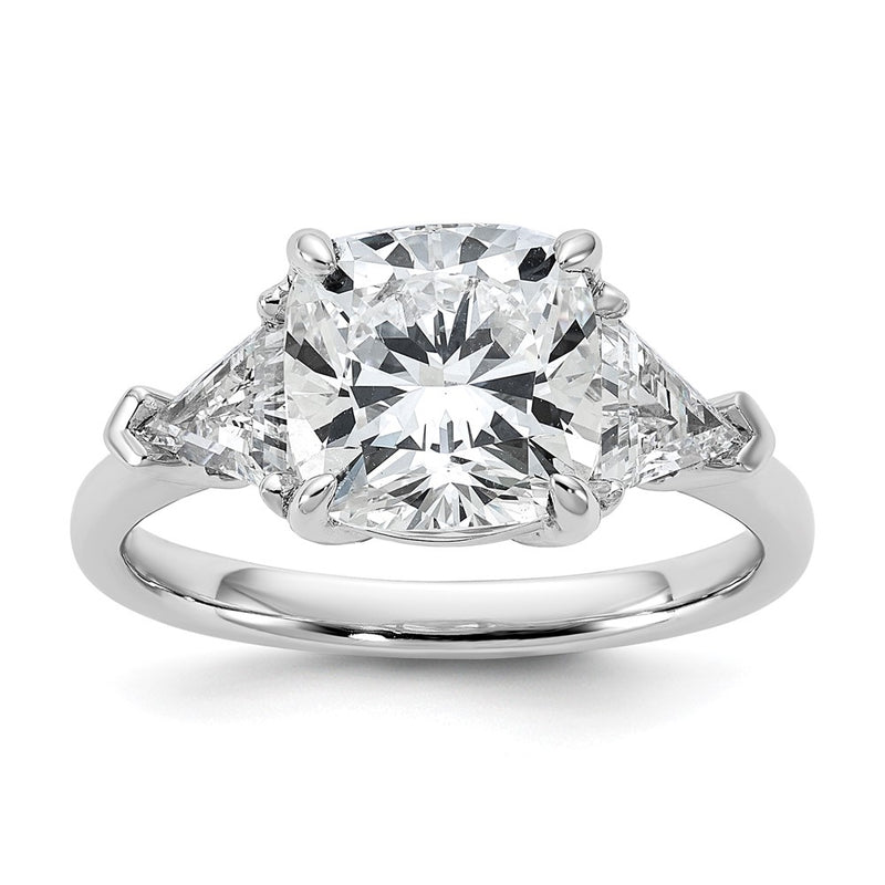 14K White Gold 4 carat Certified Lab Grown Diamond VS+ F+ Cushion and Triangle Complete Three Stone Engagement Ring