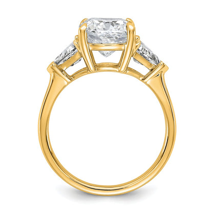 14K Yellow Gold 4 carat Certified Lab Grown Diamond VS/SI+ G+ Cushion and Triangle Complete Three Stone Engagement Ring
