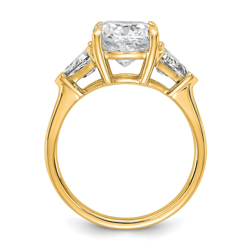 14K Yellow Gold 4 carat Certified Lab Grown Diamond VS/SI+ G+ Cushion and Triangle Complete Three Stone Engagement Ring