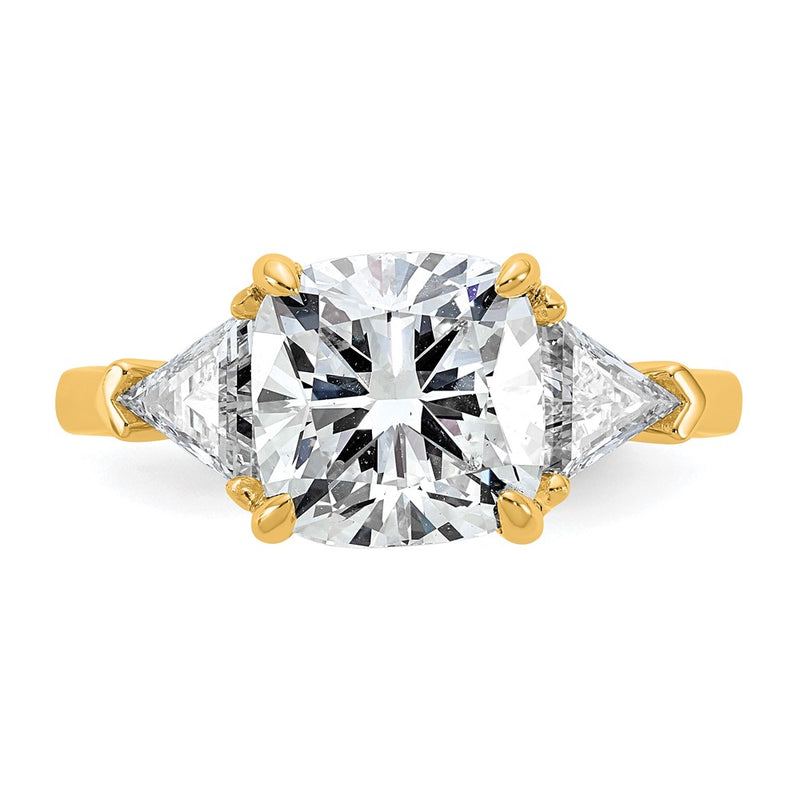 14K Yellow Gold 4 carat Certified Lab Grown Diamond VS+ F+ Cushion and Triangle Complete Three Stone Engagement Ring