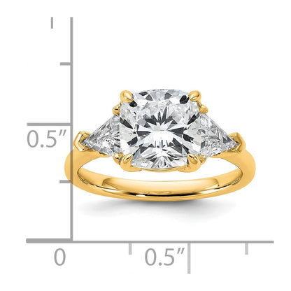 14K Yellow Gold 4 carat Certified Lab Grown Diamond VS/SI+ G+ Cushion and Triangle Complete Three Stone Engagement Ring