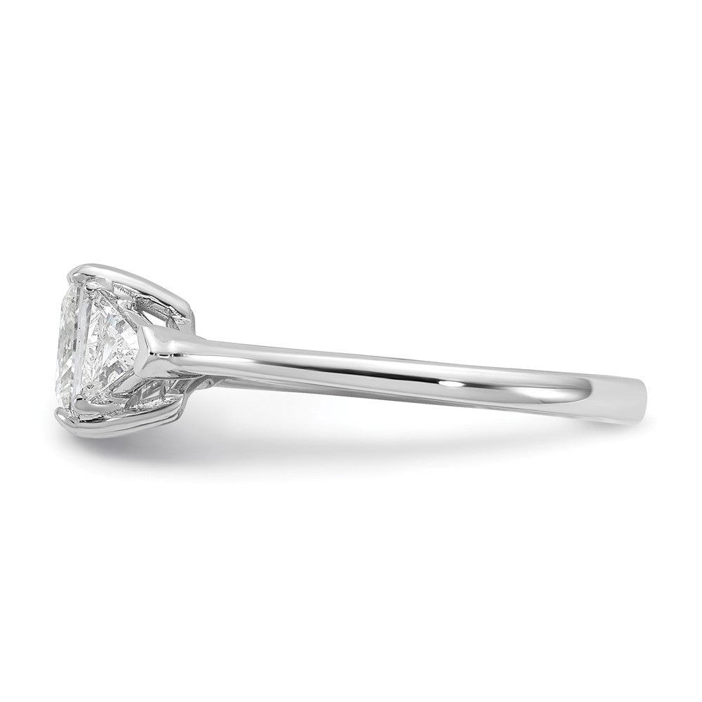 14K White Gold 1/2 carat Lab Grown Diamond VS+ F+ Trillion and 1 carat Princess Center Semi Mount Three Stone Engagement Ring