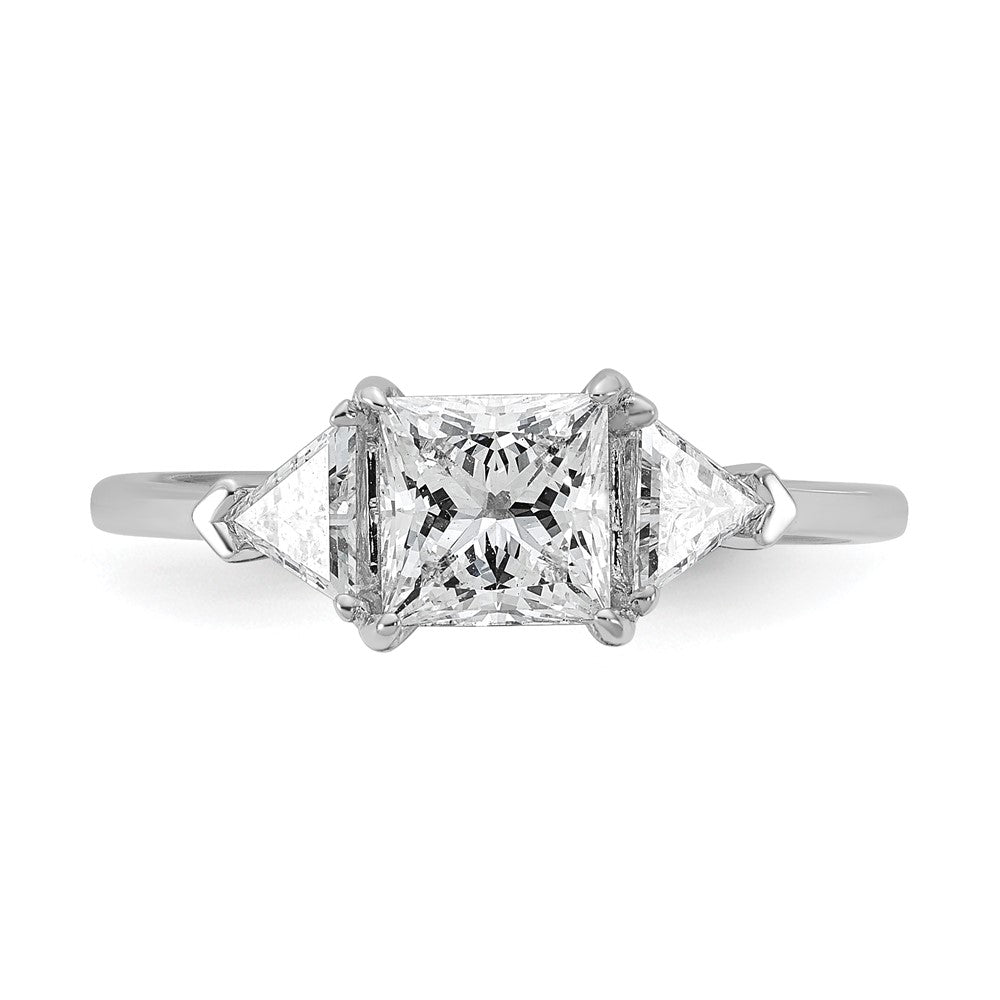 14K White Gold 1 1/2 carat Certified Lab Grown Diamond VS+ F+ Princess and Trillion Complete Three Stone Engagement Ring