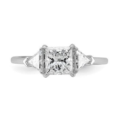 14K White Gold 1 1/2 carat Certified Lab Grown Diamond VS+ F+ Princess and Trillion Complete Three Stone Engagement Ring