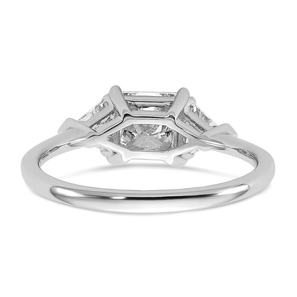 14K White Gold 1 1/2 carat Certified Lab Grown Diamond VS+ F+ Princess and Trillion Complete Three Stone Engagement Ring