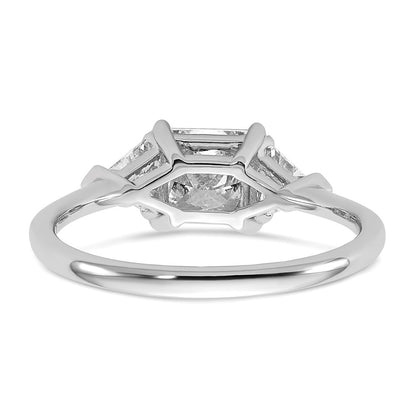 14K White Gold 1 1/2 carat Certified Lab Grown Diamond VS+ F+ Princess and Trillion Complete Three Stone Engagement Ring
