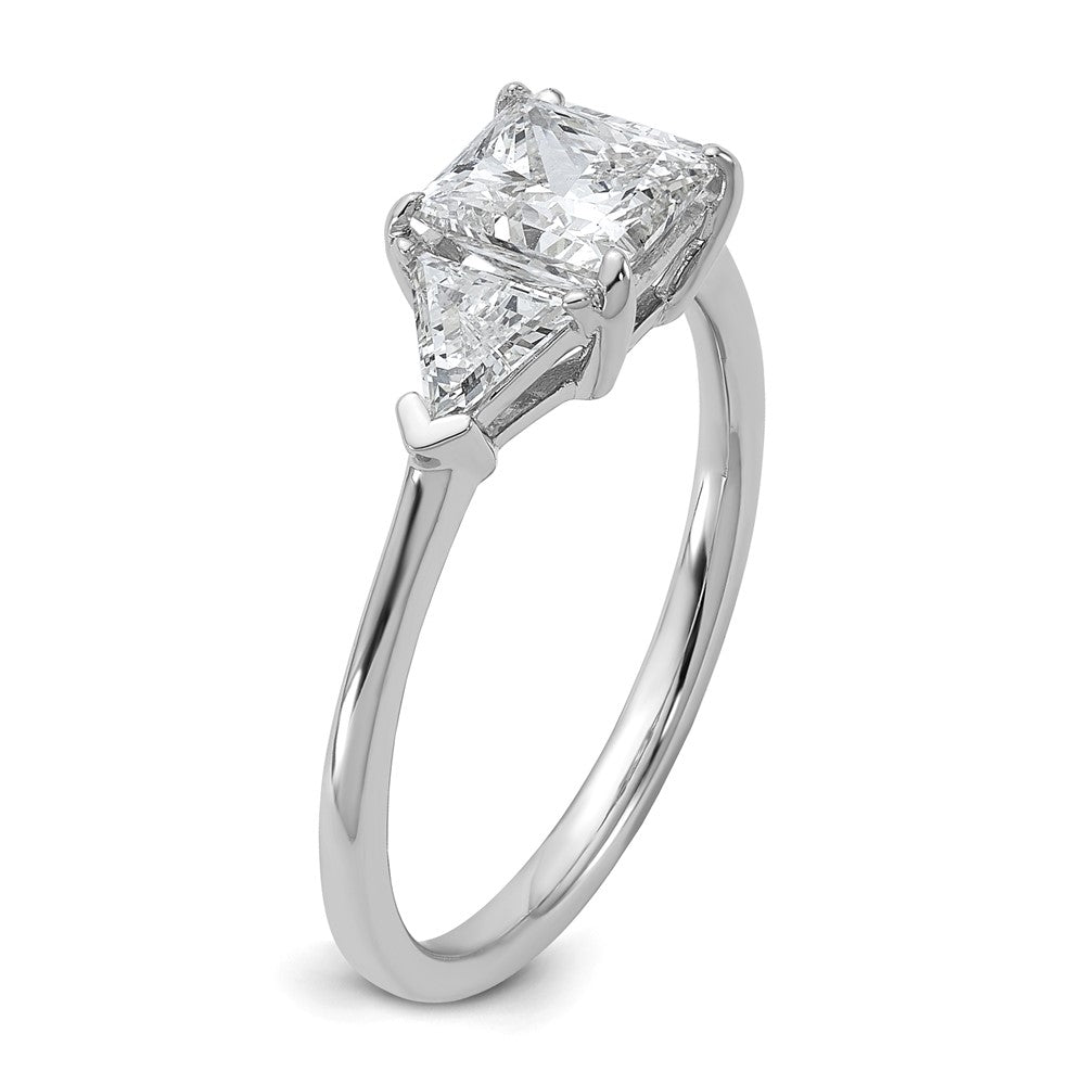 14K White Gold 1/2 carat Lab Grown Diamond VS+ F+ Trillion and 1 carat Princess Center Semi Mount Three Stone Engagement Ring