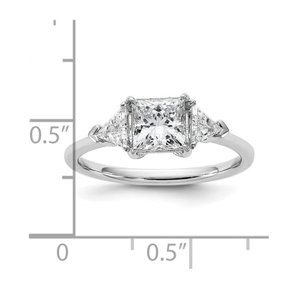 14K White Gold 1/2 carat Lab Grown Diamond VS+ F+ Trillion and 1 carat Princess Center Semi Mount Three Stone Engagement Ring