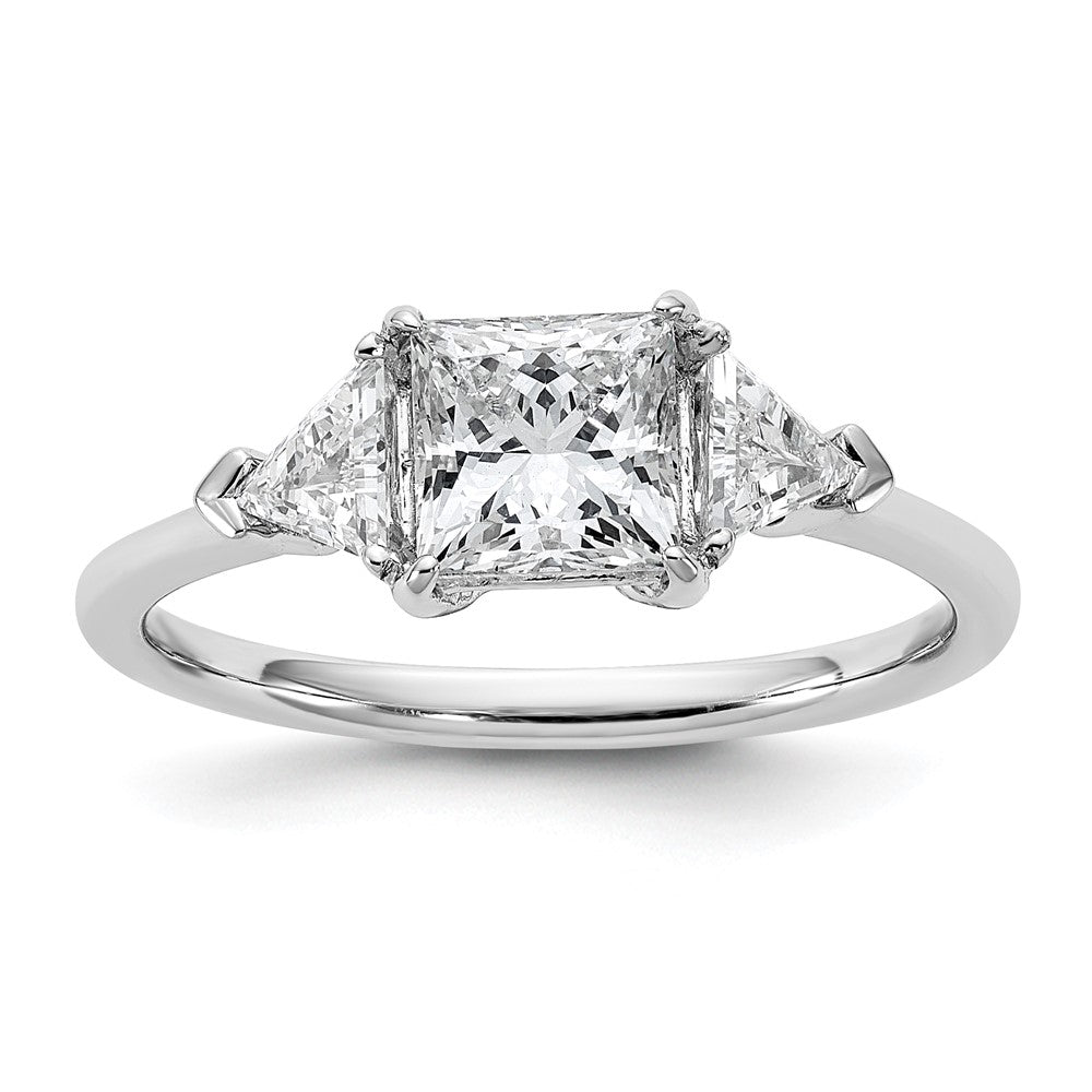 14K White Gold 1/2 carat Lab Grown Diamond VS+ F+ Trillion and 1 carat Princess Center Semi Mount Three Stone Engagement Ring