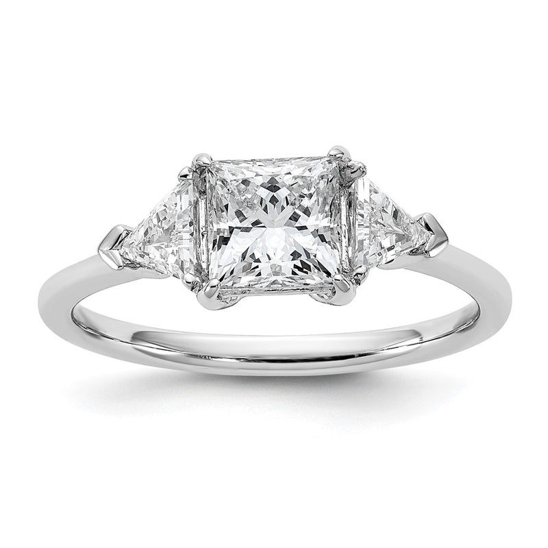 14K White Gold 1 1/2 carat Certified Lab Grown Diamond VS+ F+ Princess and Trillion Complete Three Stone Engagement Ring
