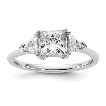 14K White Gold 1/2 carat Lab Grown Diamond VS/SI+ G+ Trillion and 1 carat Princess Center Semi Mount Three Stone Engagement Ring