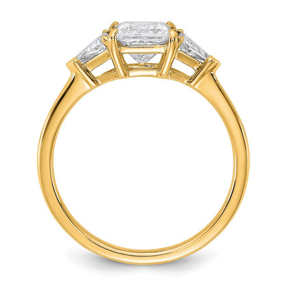 14K Yellow Gold 1 1/2 carat Certified Lab Grown Diamond VS+ F+ Princess and Trillion Complete Three Stone Engagement Ring