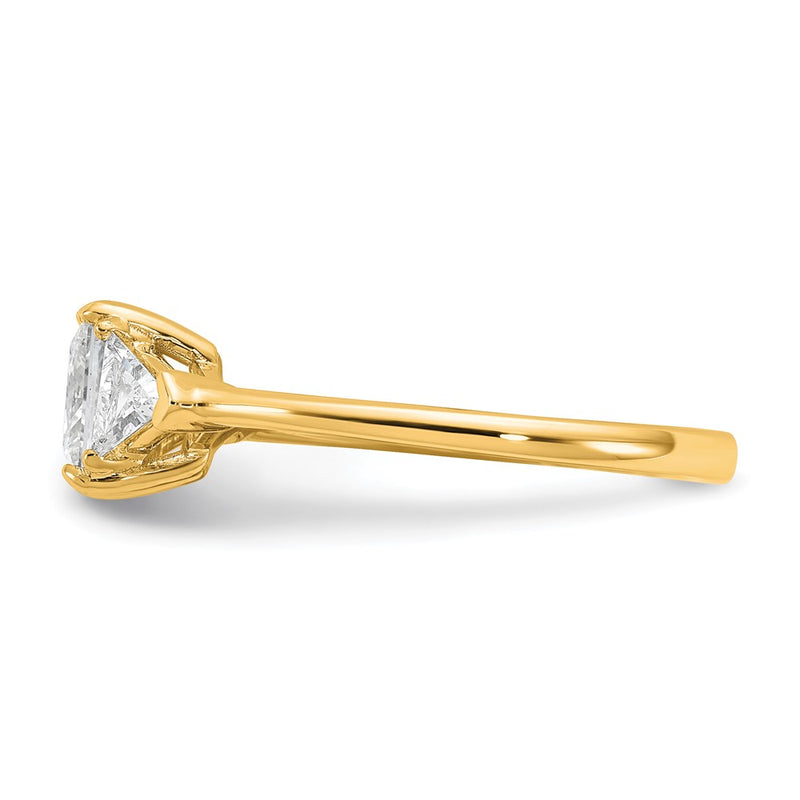 14K Yellow Gold 1 1/2 carat Certified Lab Grown Diamond VS/SI+ G+ Princess and Trillion Complete Three Stone Engagement Ring