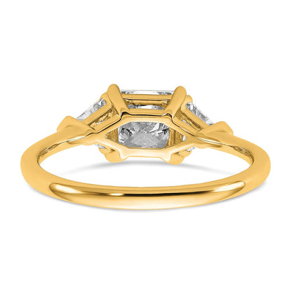14K Yellow Gold 1 1/2 carat Certified Lab Grown Diamond VS+ F+ Princess and Trillion Complete Three Stone Engagement Ring