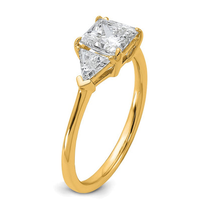 14K Yellow Gold 1 1/2 carat Certified Lab Grown Diamond VS/SI+ G+ Princess and Trillion Complete Three Stone Engagement Ring