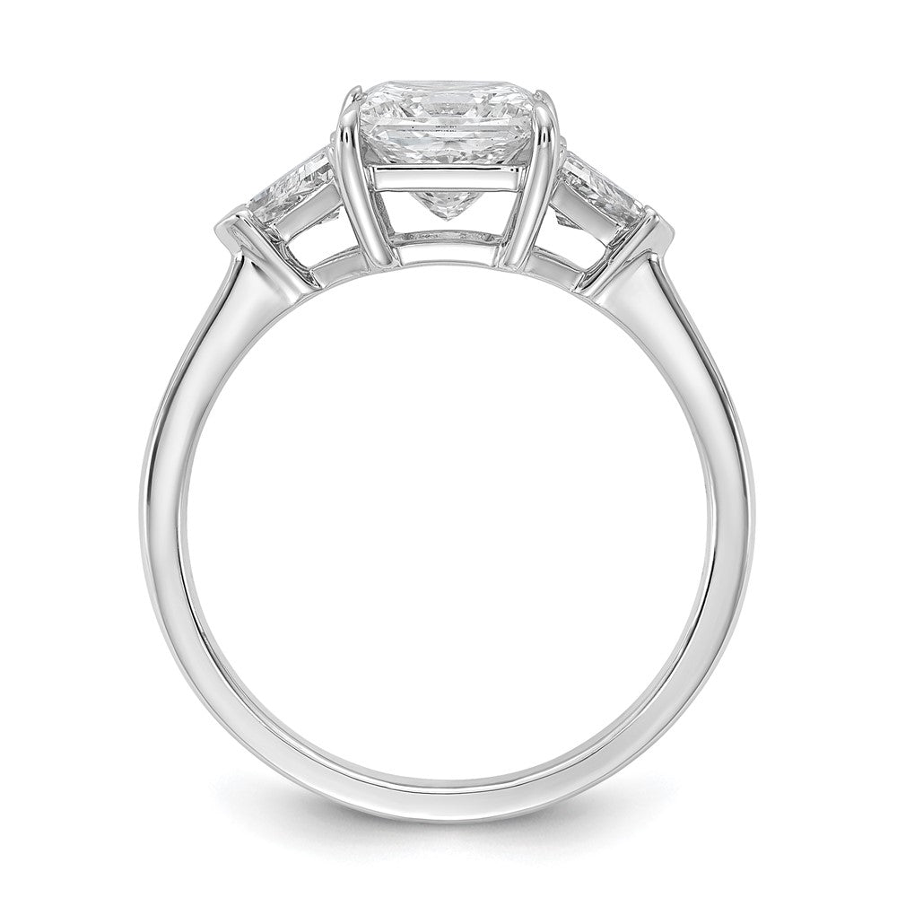 14K White Gold 1/2 carat Lab Grown Diamond VS+ F+ Trillion and 1 1/2 carat Princess Center Semi Mount Three Stone Engagement Ring