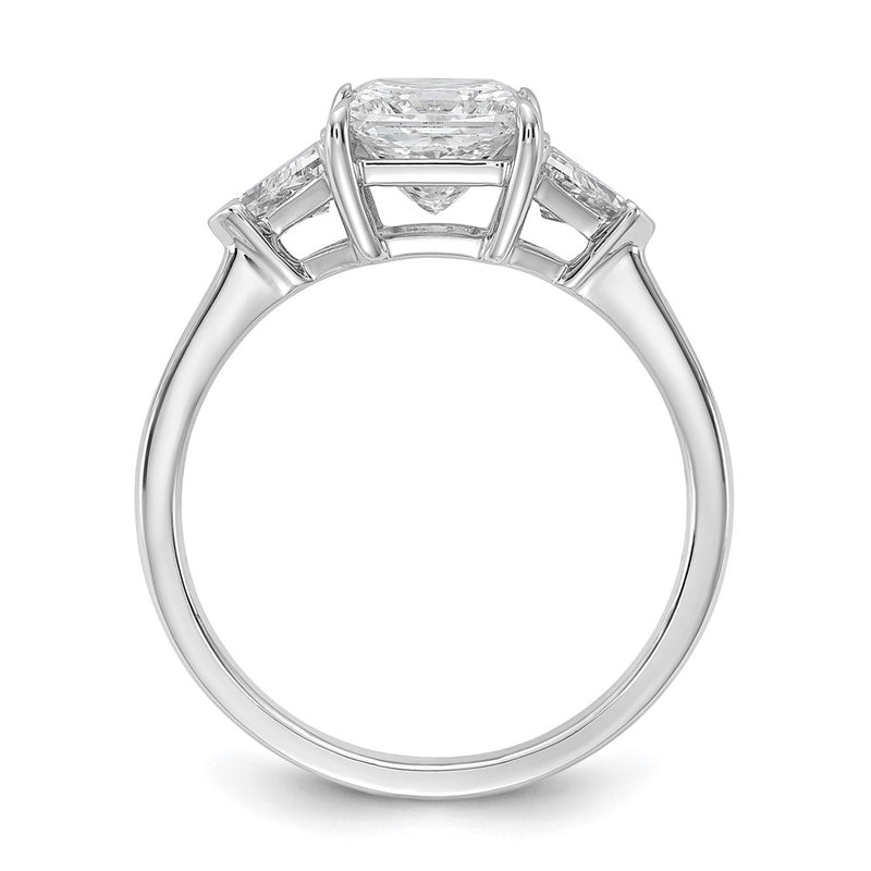 14K White Gold 1/2 carat Lab Grown Diamond VS+ F+ Trillion and 1 1/2 carat Princess Center Semi Mount Three Stone Engagement Ring