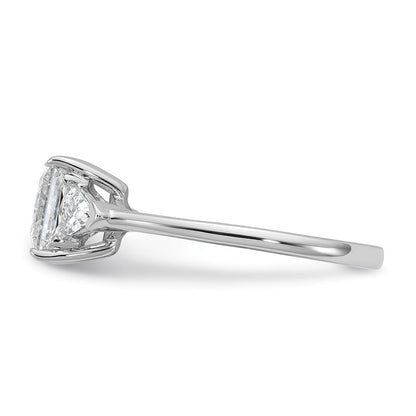 14K White Gold 1/2 carat Lab Grown Diamond VS+ F+ Trillion and 1 1/2 carat Princess Center Semi Mount Three Stone Engagement Ring