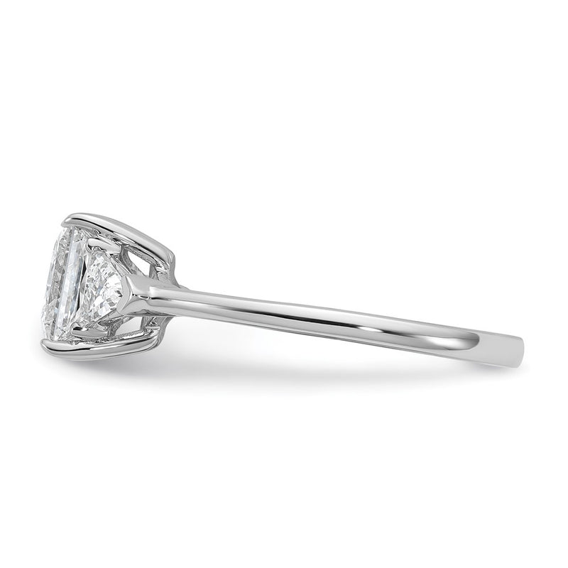 14K White Gold 1/2 carat Lab Grown Diamond VS+ F+ Trillion and 1 1/2 carat Princess Center Semi Mount Three Stone Engagement Ring
