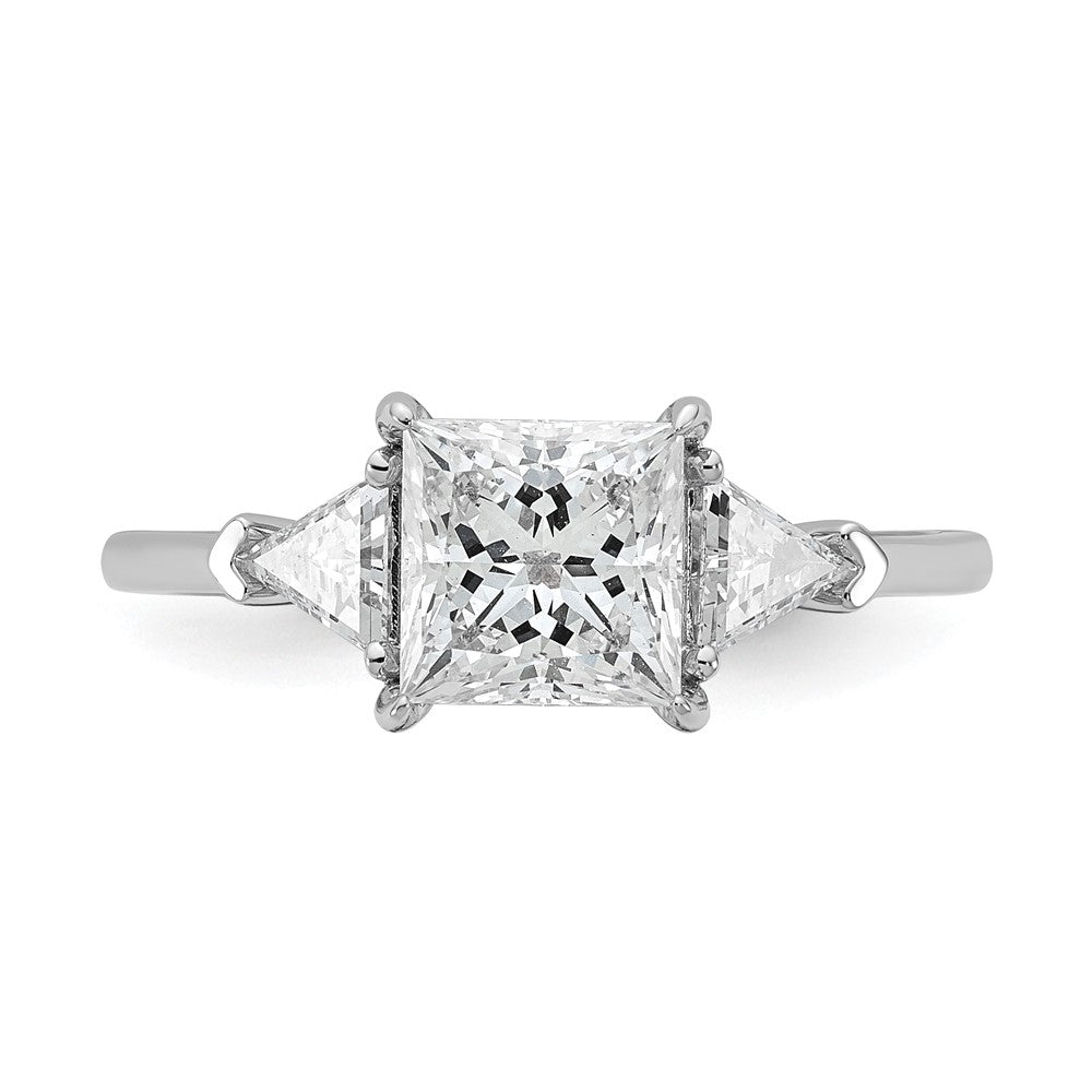 14K White Gold 1/2 carat Lab Grown Diamond VS+ F+ Trillion and 1 1/2 carat Princess Center Semi Mount Three Stone Engagement Ring