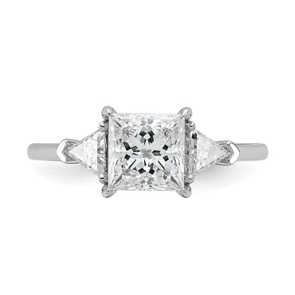 14K White Gold 1/2 carat Lab Grown Diamond VS/SI+ G+ Trillion and 1 1/2 carat Princess Center Semi Mount Three Stone Engagement Ring