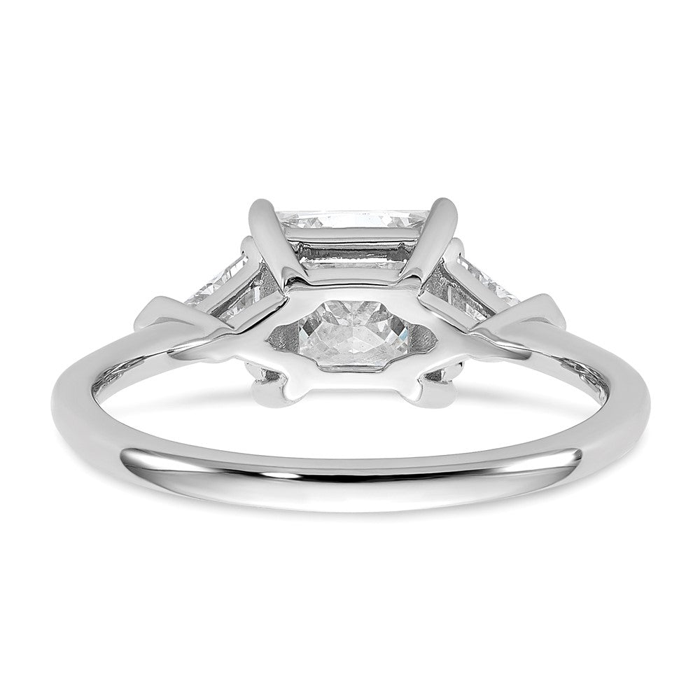 14K White Gold 2 carat Certified Lab Grown Diamond VS+ F+ Princess and Trillion Complete Three Stone Engagement Ring