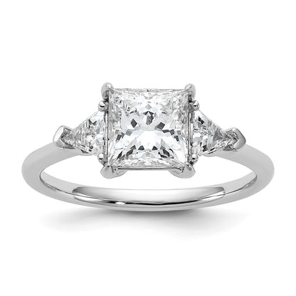 14K White Gold 2 carat Certified Lab Grown Diamond VS+ F+ Princess and Trillion Complete Three Stone Engagement Ring