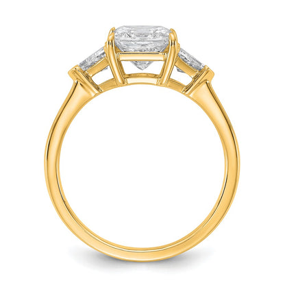 14K Yellow Gold 1/2 carat Lab Grown Diamond VS/SI+ G+ Trillion and 1 1/2 carat Princess Center Semi Mount Three Stone Engagement Ring