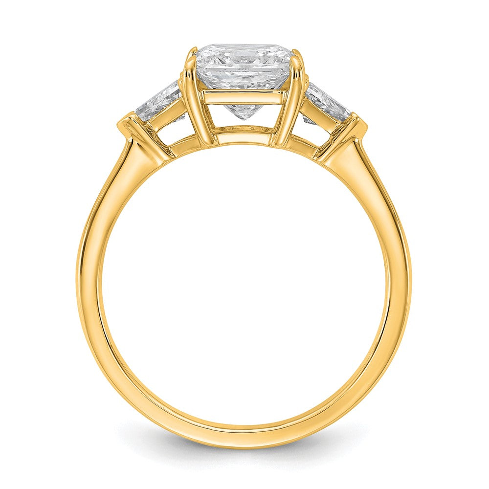 14K Yellow Gold 1/2 carat Lab Grown Diamond VS+ F+ Trillion and 1 1/2 carat Princess Center Semi Mount Three Stone Engagement Ring