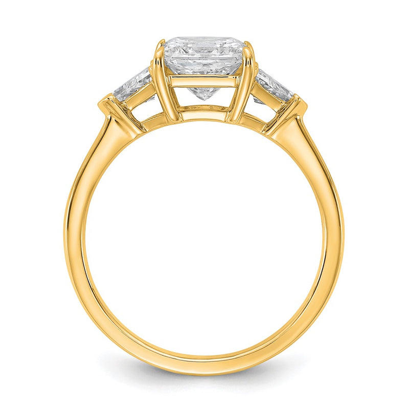 14K Yellow Gold 2 carat Certified Lab Grown Diamond VS+ F+ Princess and Trillion Complete Three Stone Engagement Ring