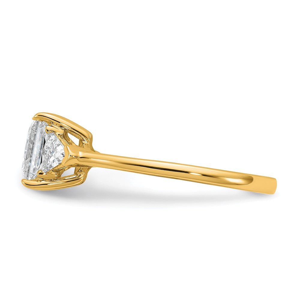 14K Yellow Gold 1/2 carat Lab Grown Diamond VS+ F+ Trillion and 1 1/2 carat Princess Center Semi Mount Three Stone Engagement Ring