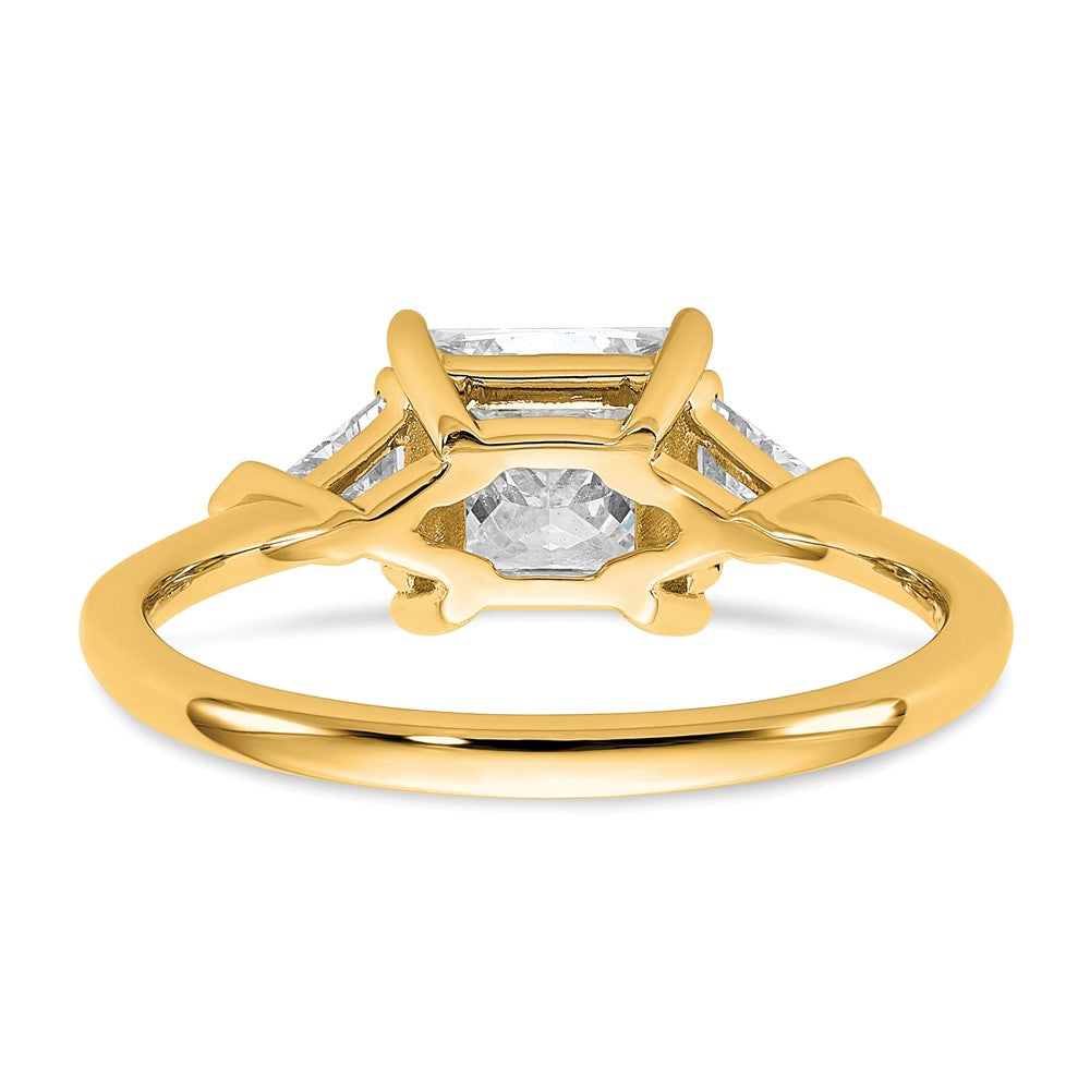 14K Yellow Gold 1/2 carat Lab Grown Diamond VS/SI+ G+ Trillion and 1 1/2 carat Princess Center Semi Mount Three Stone Engagement Ring