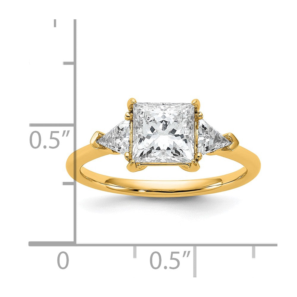 14K Yellow Gold 1/2 carat Lab Grown Diamond VS+ F+ Trillion and 1 1/2 carat Princess Center Semi Mount Three Stone Engagement Ring