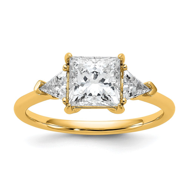 14K Yellow Gold 1/2 carat Lab Grown Diamond VS/SI+ G+ Trillion and 1 1/2 carat Princess Center Semi Mount Three Stone Engagement Ring