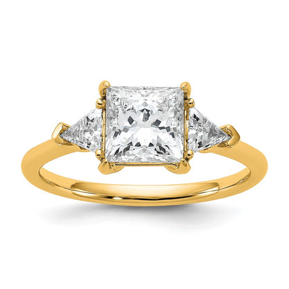 14K Yellow Gold 2 carat Certified Lab Grown Diamond VS+ F+ Princess and Trillion Complete Three Stone Engagement Ring