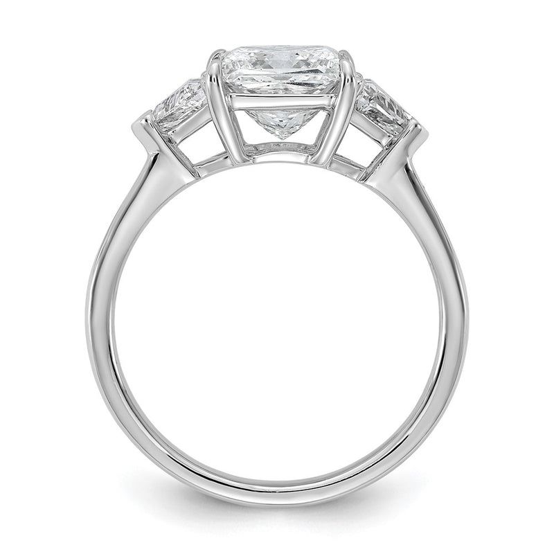 14K White Gold 2 1/2 carat Certified Lab Grown Diamond VS+ F+ Princess and Trillion Complete Three Stone Engagement Ring