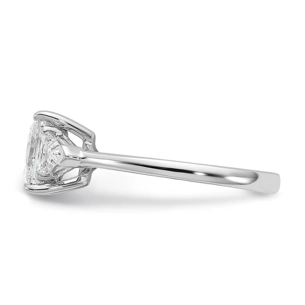 14K White Gold 2 1/2 carat Certified Lab Grown Diamond VS+ F+ Princess and Trillion Complete Three Stone Engagement Ring