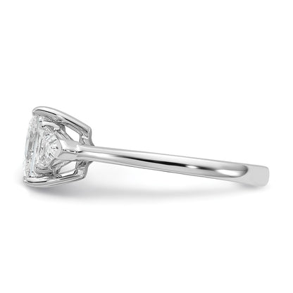 14K White Gold 2 1/2 carat Certified Lab Grown Diamond VS+ F+ Princess and Trillion Complete Three Stone Engagement Ring