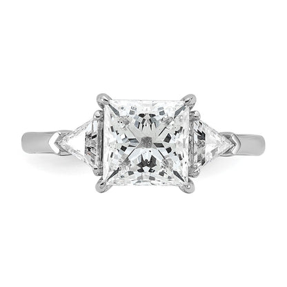 14K White Gold 1/2 carat Lab Grown Diamond VS+ F+ Trillion and 2 carat Princess Center Semi Mount Three Stone Engagement Ring