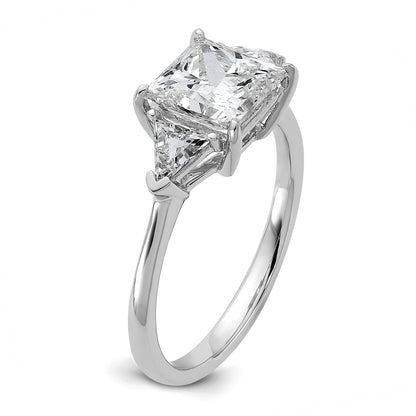 14K White Gold 2 1/2 carat Certified Lab Grown Diamond VS/SI+ G+ Princess and Trillion Complete Three Stone Engagement Ring