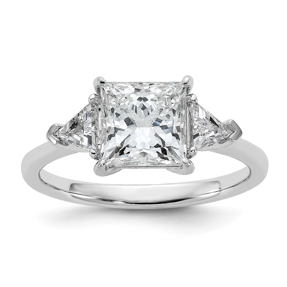 14K White Gold 2 1/2 carat Certified Lab Grown Diamond VS/SI+ G+ Princess and Trillion Complete Three Stone Engagement Ring